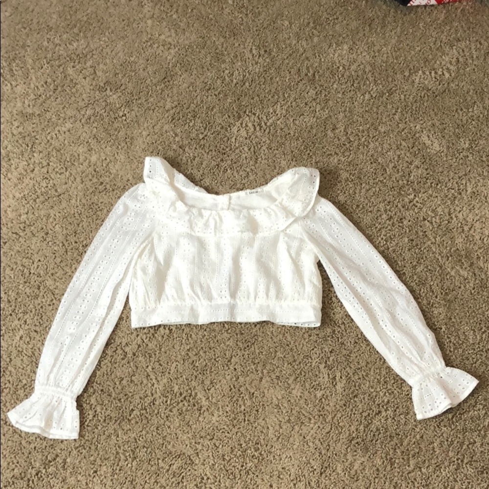 Eyelet long sleeve crop top white | Girls